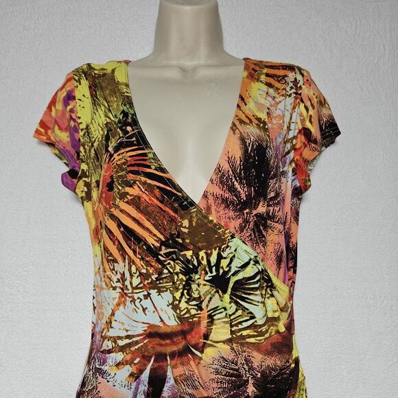 Joseph Ribkoff Women's SZ 8 Preppy Tropical Print Faux Wrap Dress Festive Colors - Picture 3 of 8